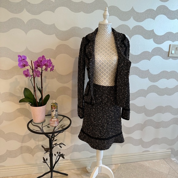 1980s Nanette lepore black and tan tweed skirt suit size small - Picture 4 of 5